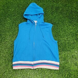 Vintage 90s MOD Blank Zip Hoodie Women Medium 20x21 Blue USA
